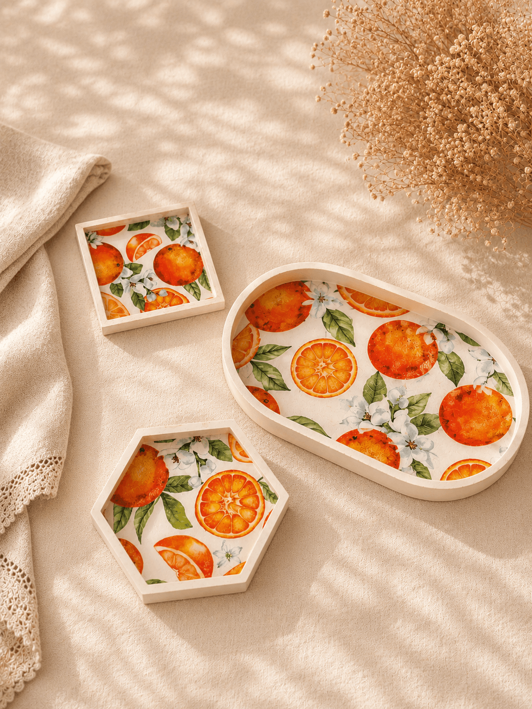 Orange Coaster and Tray set